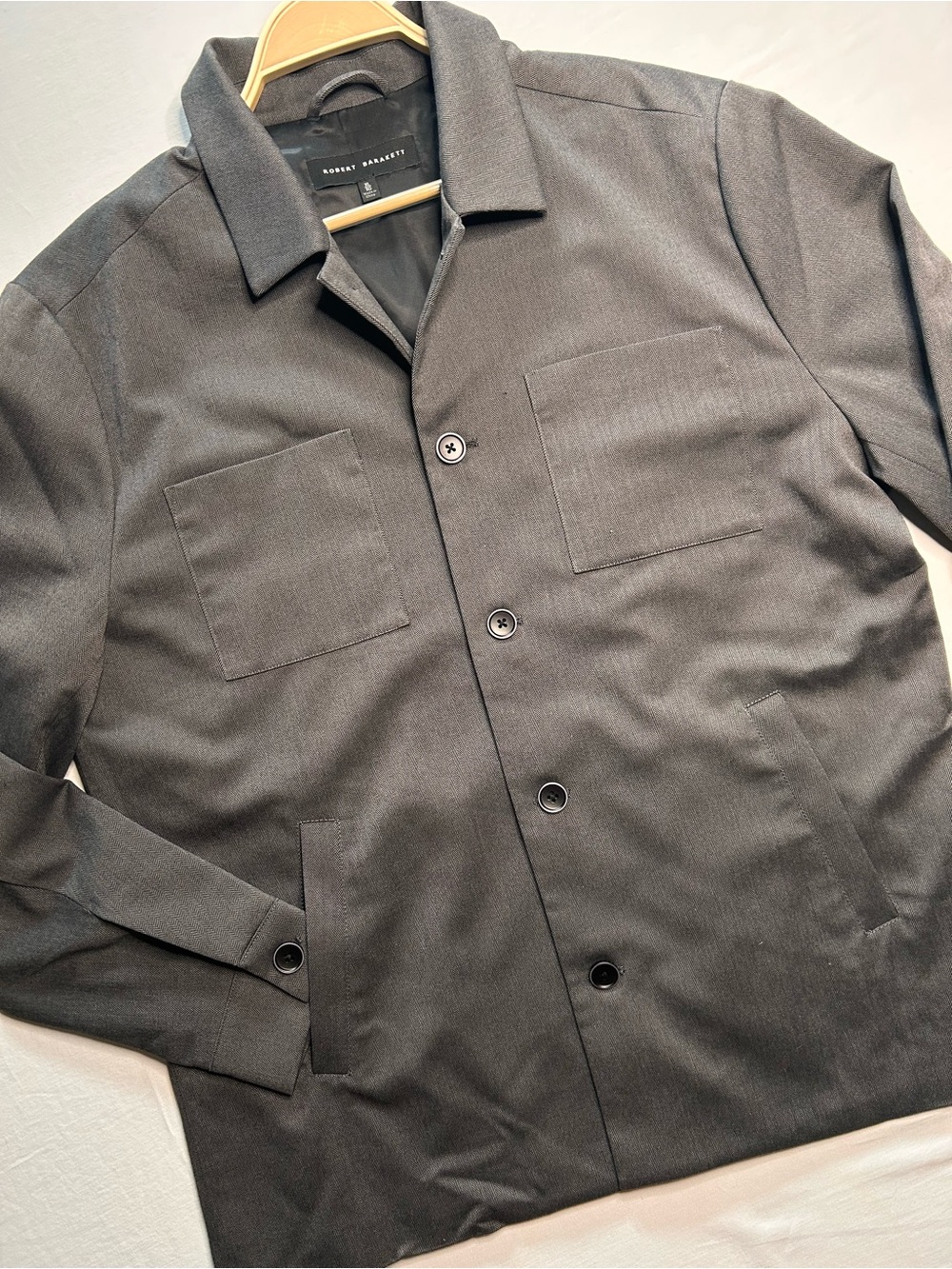 Robert Barakett Gray Herringbone Shirt Jacket Overshirt Men's XL